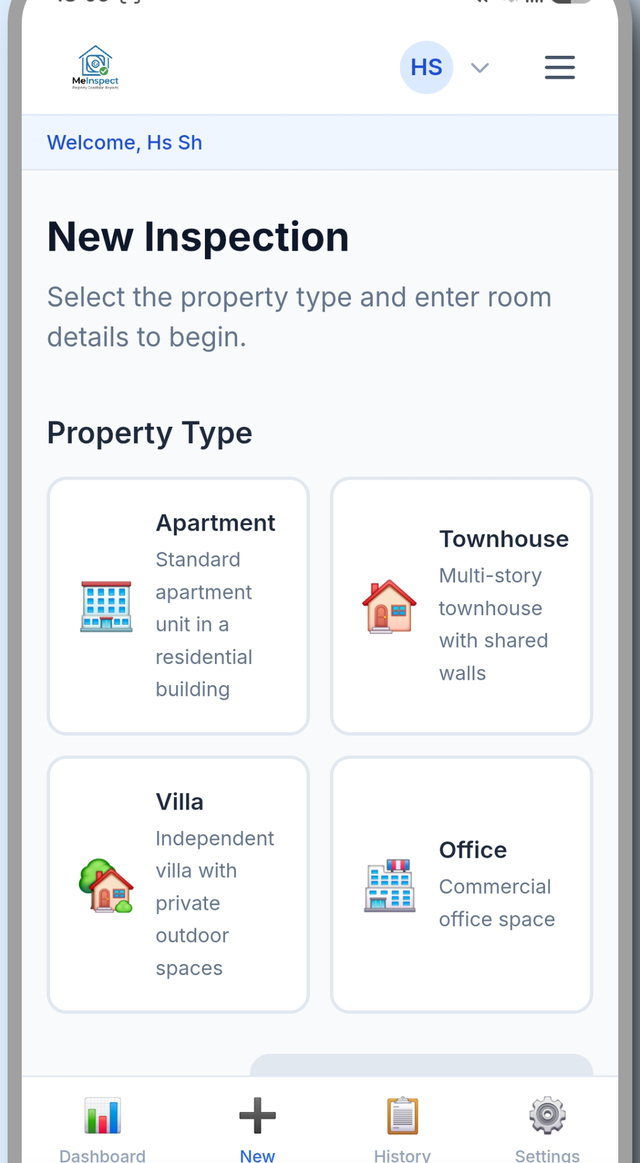 Set up the property screen in the MeInspect app